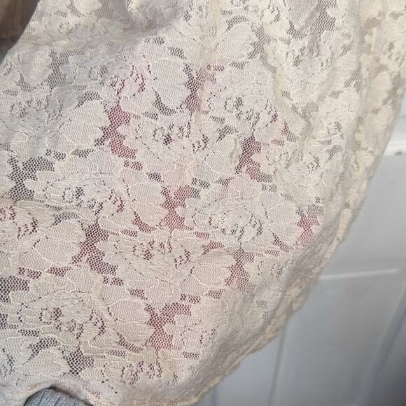 Free People Intimately Lace Cream 3/4 sleeve Square Neck Top W1455 Sz M - Picture 2 of 8